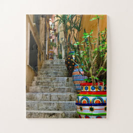 Vibrant Pottery on Rustic Taormina Staircase Puzzle