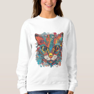 Vibrant Psychedelic Abstract Cat Art Sweatshirt