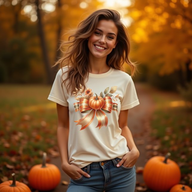 Vibrant Pumpkin Bow Thanksgiving Tshirt (Von Creator hochgeladen)