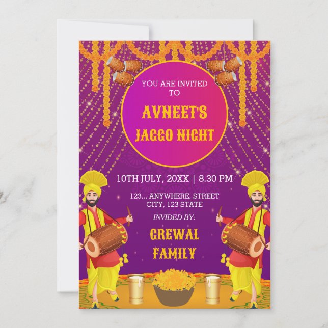 Vibrant Punjabi Jaggo Night Invitation Card Einladung (Vorderseite)