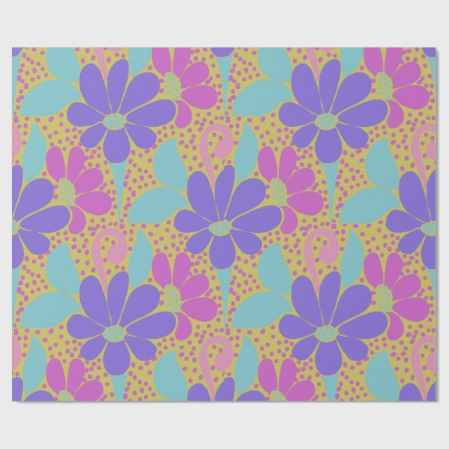 Vibrant Purple & Pink Floral Pattern Wrapping  Geschenkpapier (Flach)