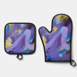 Vibrant Purple, Yellow, and Blue Abstract Art Ofenhandschuh & Topflappen-Set