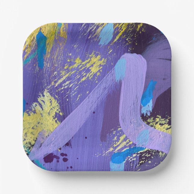 Vibrant Purple, Yellow, and Blue Abstract Art Pappteller (Vorderseite)