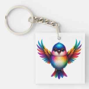 Vibrant Rainbow Bird Illustration Schlüsselanhänger