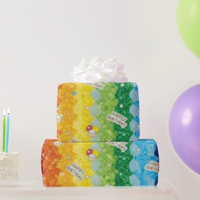 Vibrant Rainbow Birthday Cake Wrapping Paper  Geschenkpapier (Partygeschenke)