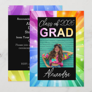 Vibrant Rainbow Class of 2018 Foto Abschluss Einladung