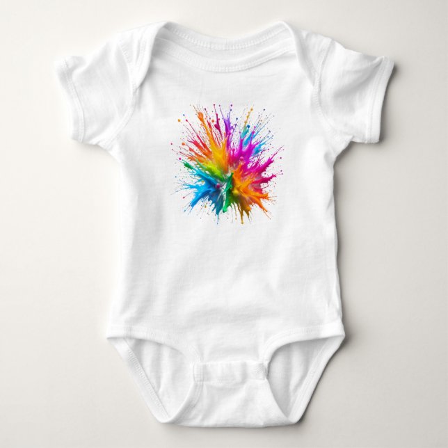 Vibrant Rainbow Paint Splatter Explosion Baby Strampler (Vorderseite)