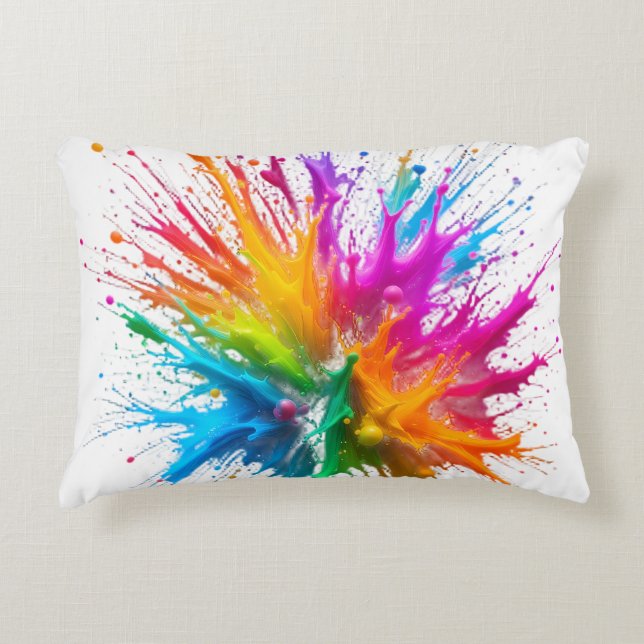 Vibrant Rainbow Paint Splatter Explosion Dekokissen (Vorderseite)