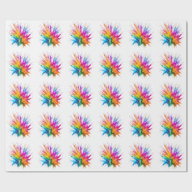 Vibrant Rainbow Paint Splatter Explosion Geschenkpapier (Flach)