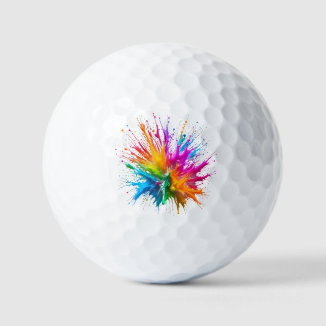 Vibrant Rainbow Paint Splatter Explosion Golfball (Vorderseite)