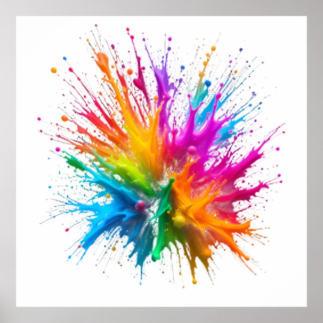 Vibrant Rainbow Paint Splatter Explosion Poster (Vorne)