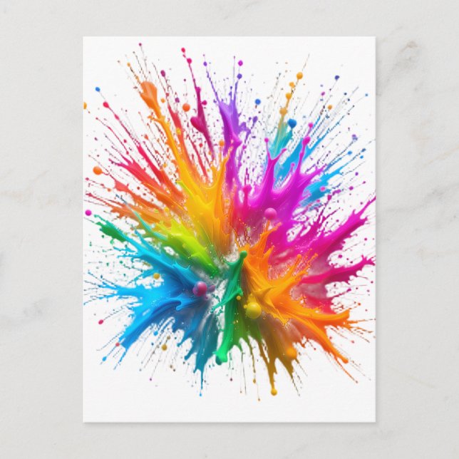 Vibrant Rainbow Paint Splatter Explosion Postkarte (Vorderseite)