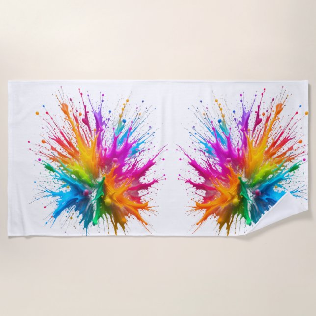 Vibrant Rainbow Paint Splatter Explosion Strandtuch (Vorderseite)