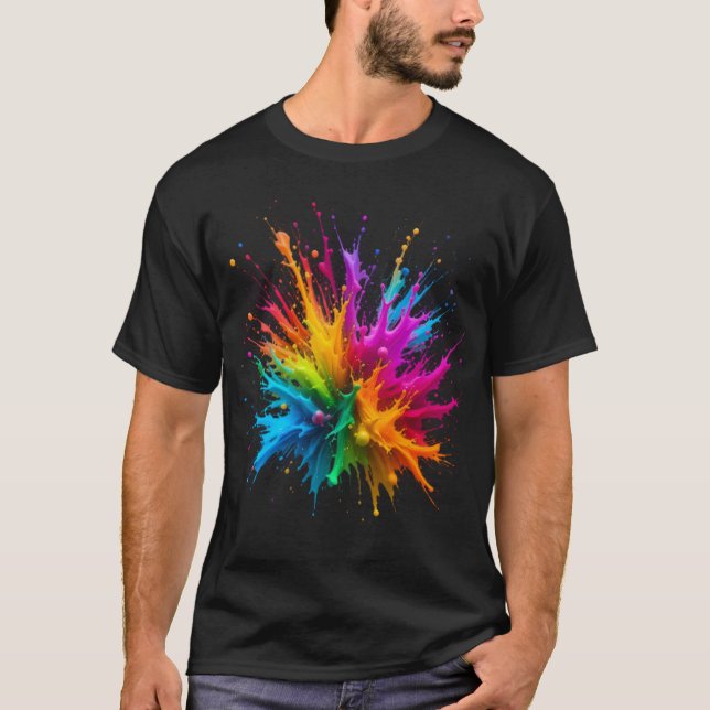 Vibrant Rainbow Paint Splatter Explosion T-Shirt (Vorderseite)