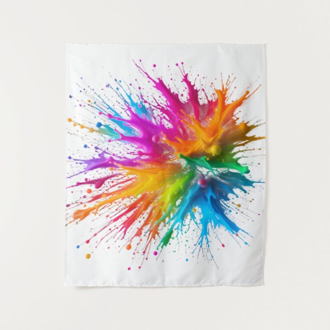 Vibrant Rainbow Paint Splatter Explosion Wandteppich (Vorderseite)