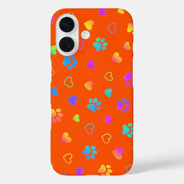 Vibrant Rainbow Paw & Heart Orange Case-Mate iPhone Hülle (Rückseite)