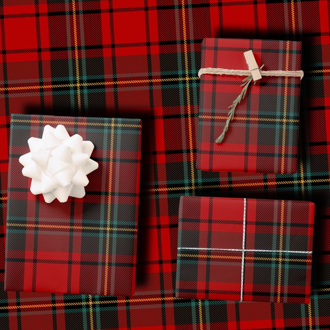 Vibrant Red and Black Scottish Tartan Plaid Geschenkpapier Set (Von Creator hochgeladen)