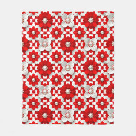 Vibrant Red And White Floral Pattern With Pearl Fleecedecke