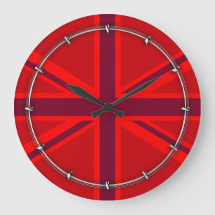 Vibrant Red British Union Jack Flag Große Wanduhr