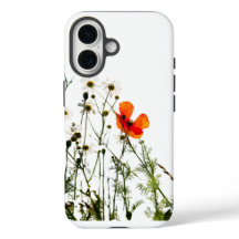 "Vibrant Red Floral Design White iPhone 16 Case"