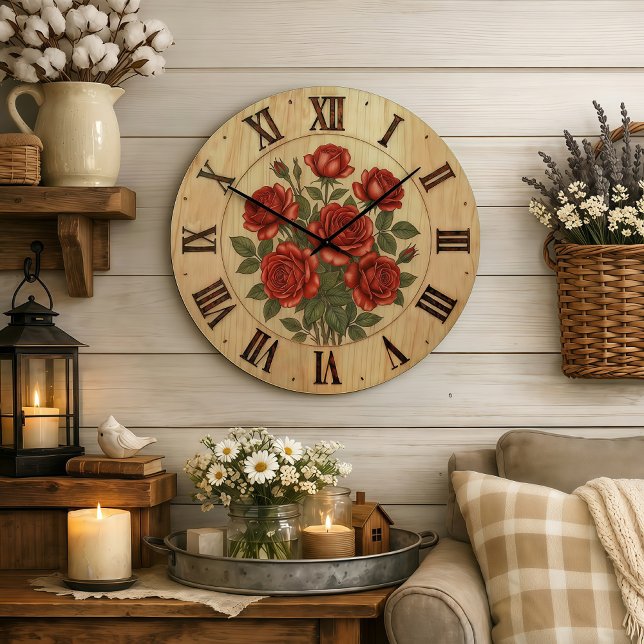 Vibrant Red Garden Flowers Wall Clock Große Wanduhr (Von Creator hochgeladen)