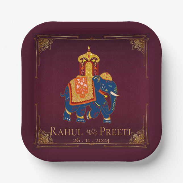 Vibrant Red Gold Mandala indische Hochzeitsfeier Pappteller (Vorderseite)