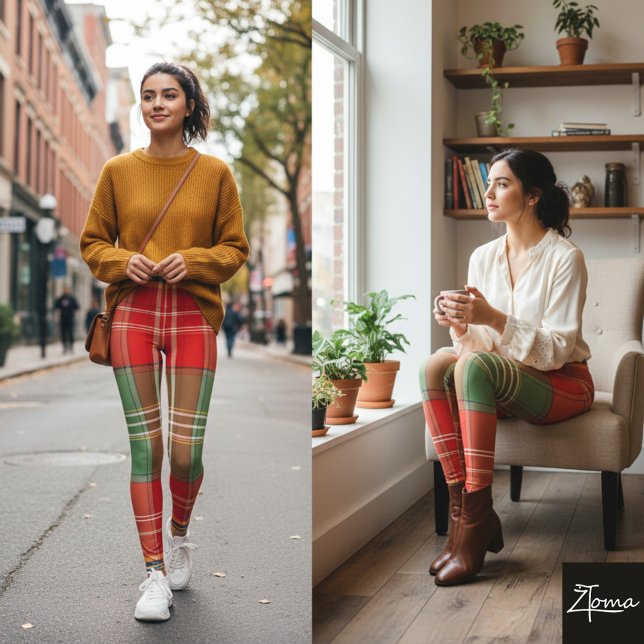 Vibrant Red Green Large-Scale Plaid Leggings (Von Creator hochgeladen)