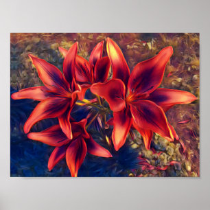 Vibrant Red Lilies Poster