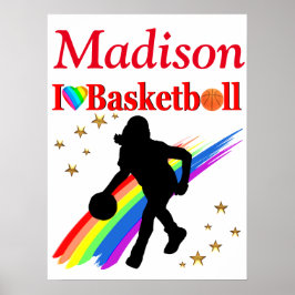 VIBRANT RED PERSONALISIERT GIRLS BASKETBALL POSTER