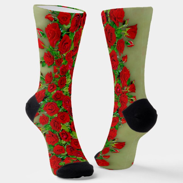 Vibrant Red Rose Garden Floral Pattern Socken (Gewinkelt)