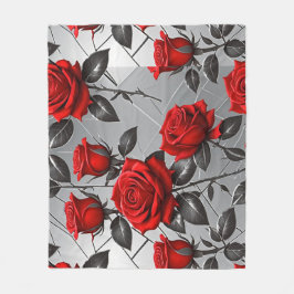 Vibrant Red Roses On A Metallic Silver Background  Fleecedecke