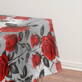 Vibrant Red Roses On A Metallic Silver Background  Tischdecke