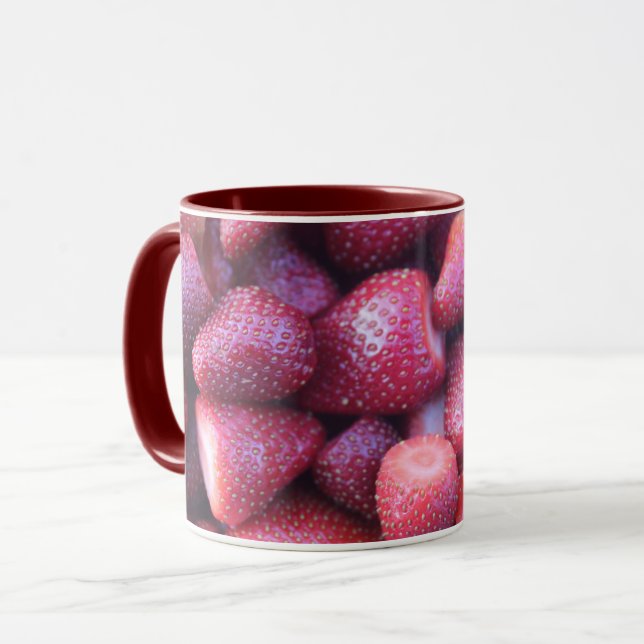 Vibrant Red Strawberry Pattern Ceramic Coffee Mug Tasse (Vorderseite Links)