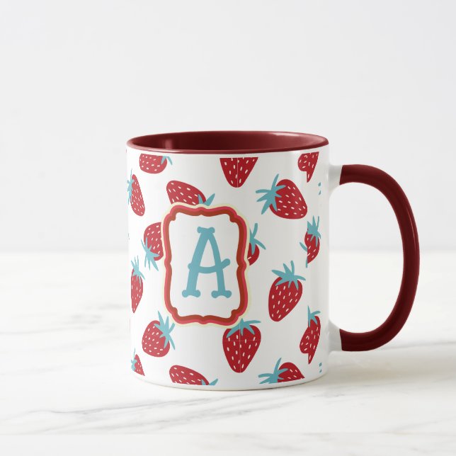 Vibrant Red Strawberry Pattern Ceramic Coffee Mug Tasse (Rechts)