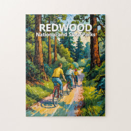 Vibrant Redwood Forest Family Bike Ride Custom Puzzle