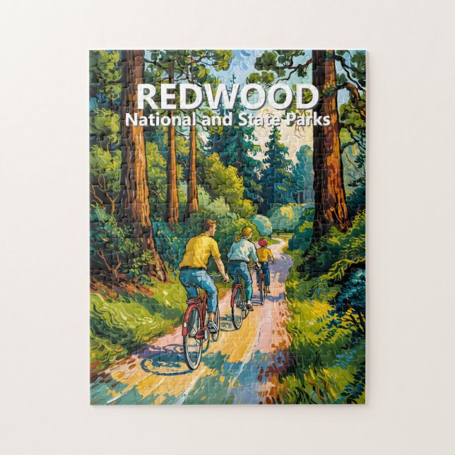 Vibrant Redwood Forest Family Bike Ride Custom Puzzle (Vertikal)