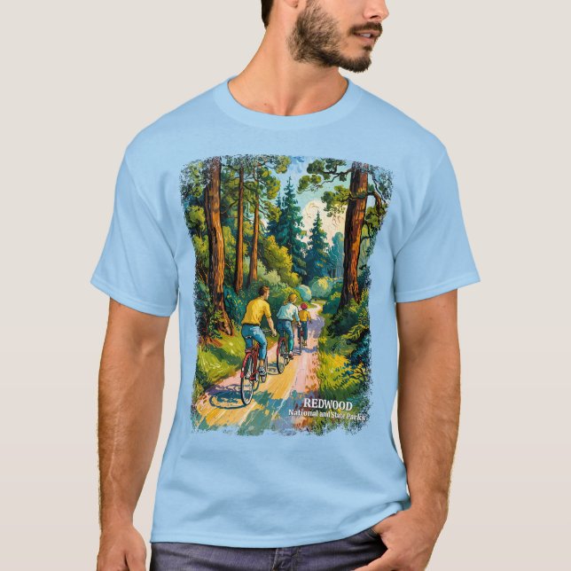 Vibrant Redwood Forest Family Bike Ride Custom T-Shirt (Vorderseite)