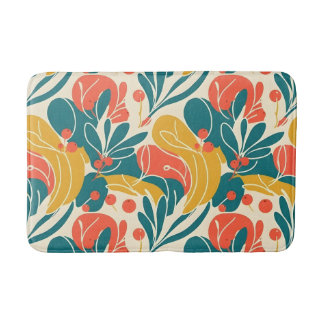 Vibrant Retro Botanical Floral Teal and Orange Badematte