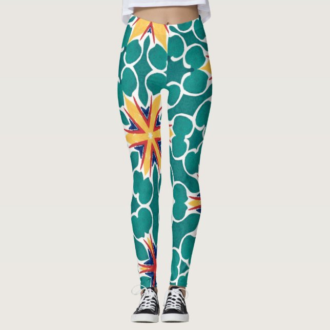 Vibrant Retro Starburst Geometric Pattern Leggings (Vorderseite)