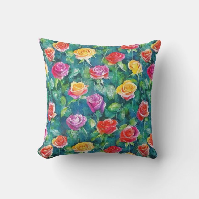 Vibrant rose bushes watercolor print kissen (Vorderseite)