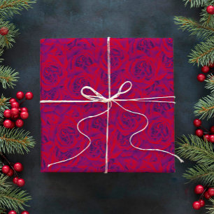 Vibrant Rose Flowers Pattern Floral Purple Red Geschenkpapier