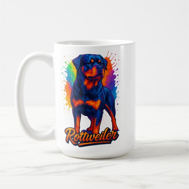 Vibrant Rottweiler Pop Art – Bold Neon Dog Kaffeetasse (Links)