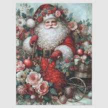 Vibrant Rustic Floral Vintage Santa Decoupage 