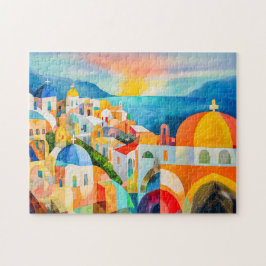Vibrant Santorini with Colorful Domes Puzzle
