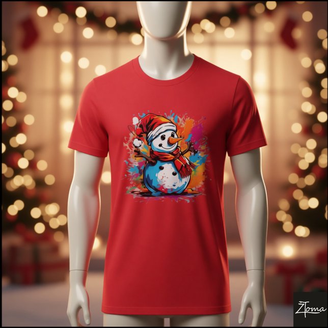 Vibrant Snowman Santa Scarf Paint Splatter T-Shirt (Von Creator hochgeladen)