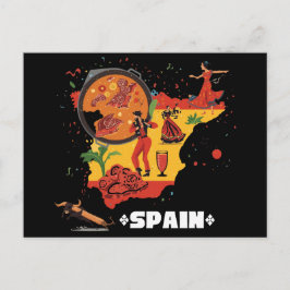 Vibrant Spain Map Flamenco, Paella & Bull Postkarte