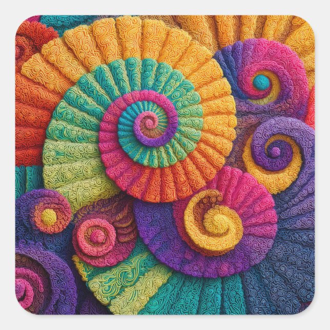 Vibrant Spiral Abstract Patterns Quadratischer Aufkleber (Vorderseite)