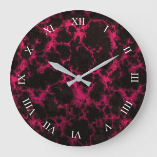 Vibrant Spotted Pink and Black Flames Roman Digits Große Wanduhr