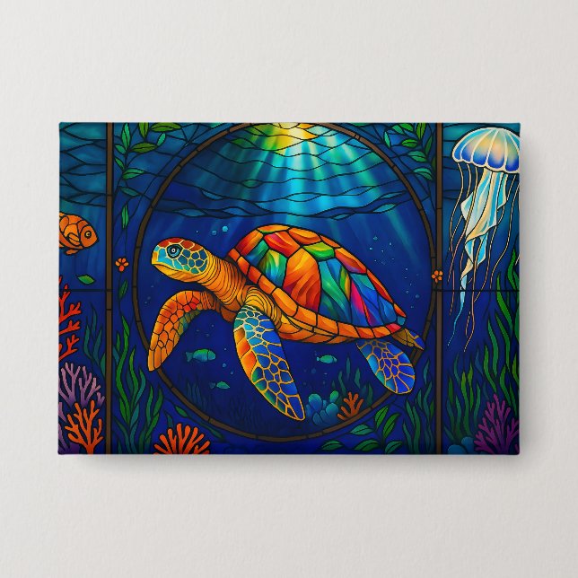 Vibrant Stained Glass Sea Turtle Ocean Design Button (Vorderseite)
