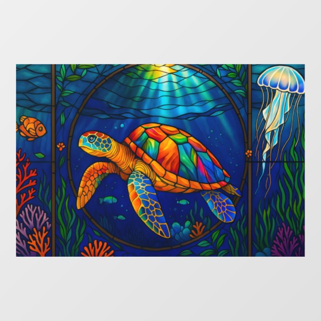 Vibrant Stained Glass Sea Turtle Ocean Design Fensteraufkleber (Blatt)
